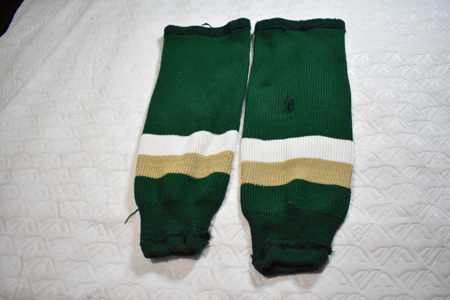 Pear Sox Knit Striped Hockey Socks, Green/White/Gold, 23 Inches