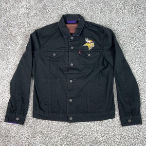 Levis X Minnesota Vikings Jacket Mens Large Black Denim NFL Football Trucker