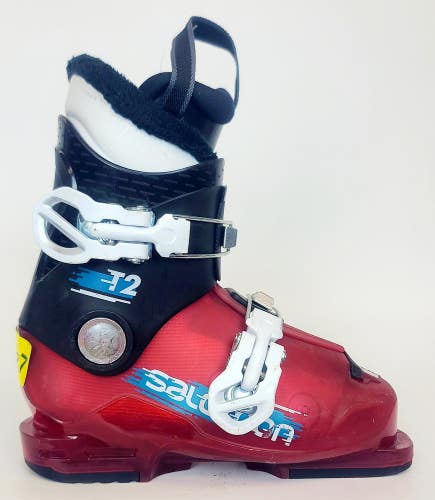 Used $150 Kid's Salomon T2 Ski Boots 2 Buckle Red Sizes 12 13 2 3 MP 18 19 20 21
