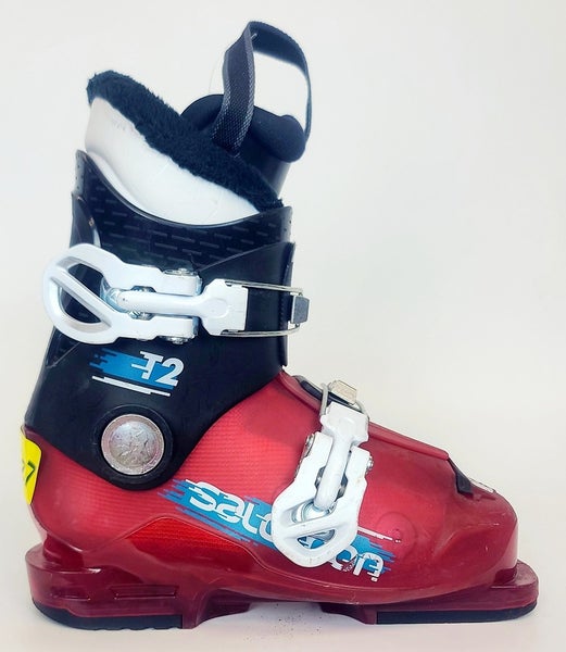 Used $150 Kid's Salomon T2 Ski Boots 2 Buckle Red Sizes 12 13 2 3 MP 18 19 20 21