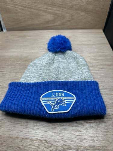 Nfl Equipment Detroit Lions Logo Pom Striped Team Fan Beanie Hat