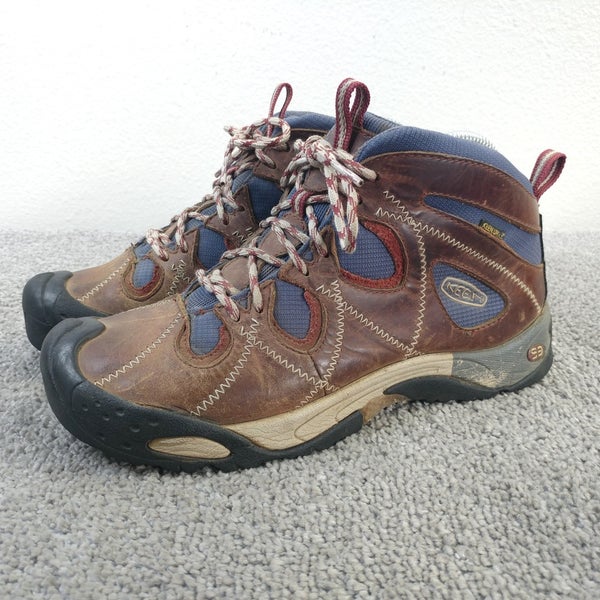 Keen KeenDry Womens Size 8 Hiking Boots Brown Blue Leather Waterproof Outdoor
