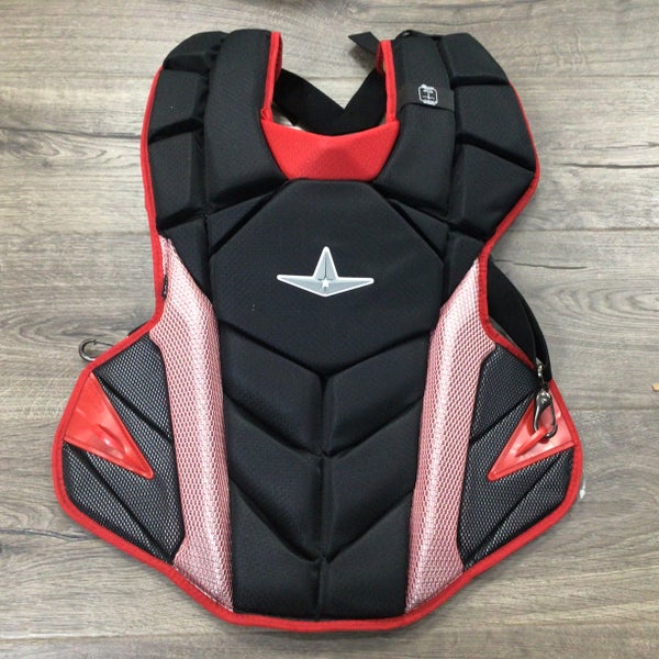All Star MVP Pro Adult Catcher's Gear Chest Protector Helmet Baseball Red Black (New)