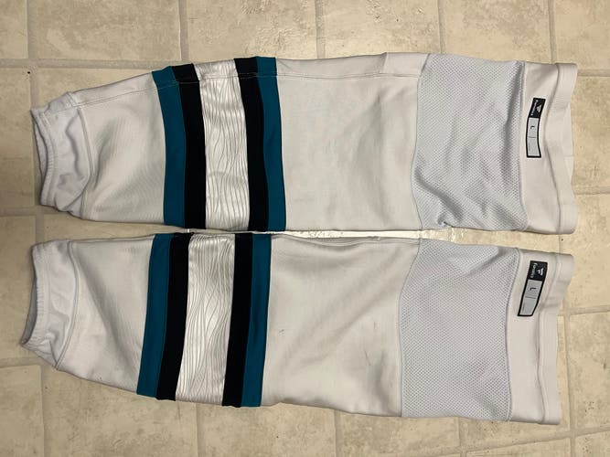 San Jose Sharks Away white teal Senior Large Game Worn Socks Pro Stock (Used)