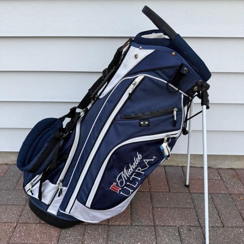 Michelob Ultra Golf Cart Stand Bag 14 Way Dividers Blue White