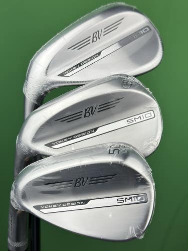 Titleist Vokey SM10 Chrome LEFT Hand Wedge Set 50-08, 54-12, 58-10 Steel LH NEW!