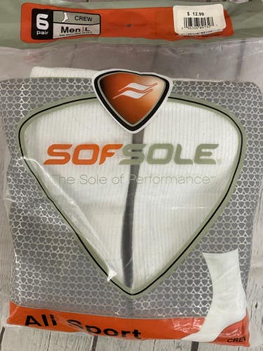 SOFSOLE Men's Performance Cushioned Crew Socks 6-Pack White Large 10-12.5"