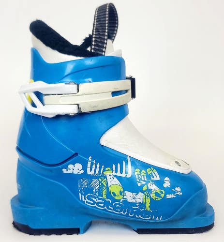 Used $100 Kid's Salomon Ski Boots 1 Buckle blue Sizes  9 11 Mondo 15 17
