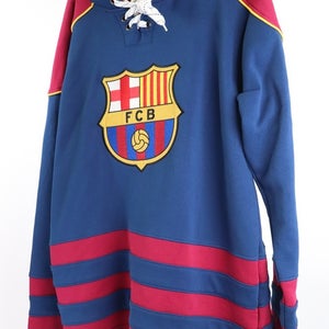 FCB Barcelona Hockey Lace Up Pullover Hoodie Navy Men's XL NWT
