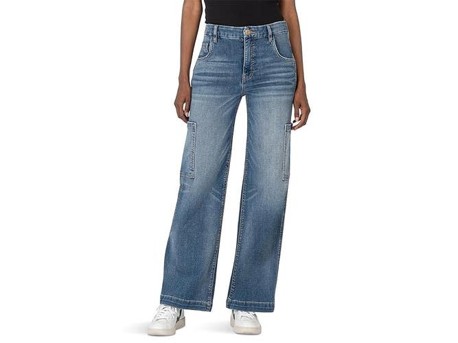 KUT from the Kloth Jodi Jeans Women's 6 Petite Blue Denim Fab Ab Wide Leg QLW886
