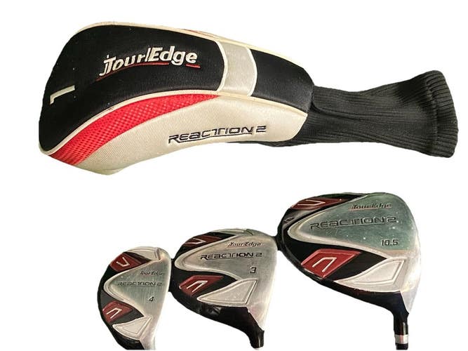 Tour Edge Reaction2 Wood Set 460cc Ti Driver,3w, 4h RH Regular Flex Nice Grips