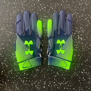 Used Under Armour SPOTLIGHT FB Gloves Black And Neon Green LG 11849-S000032265