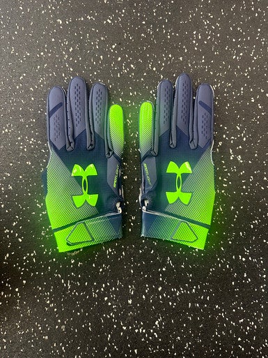 Used Under Armour SPOTLIGHT FB Gloves Black And Neon Green LG 11849-S000032265