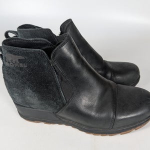 Sorel Evie II Zip Chelsea Wedge Boots Black Waterproof Leather Women's Size: 7
