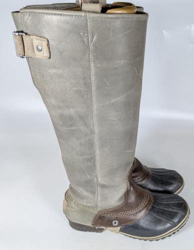 Sorel Women's Slimpack NL2007-051 Gray Leather Round Toe Riding Boots Size 8