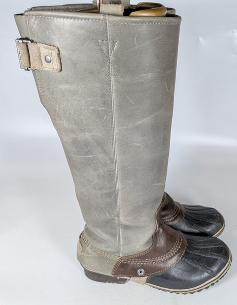 Sorel Women's Slimpack NL2007-051 Gray Leather Round Toe Riding Boots Size 8