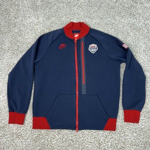 USA Basketball Jacket Mens Large Blue Red Full Zip Warm Up Tech Fleece Nike
