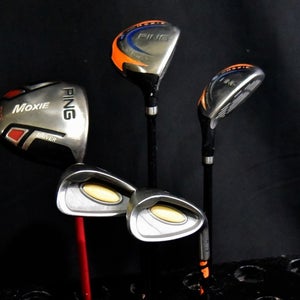 PING MOXIE GOLF SET DRIVER (32"), WOOD, HYBRID, 7 (31") AND 9 IRONS, JUNIOR FLEX