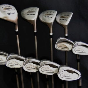 WILSON PRO STAFF SET DRIVER, 3,5,7 WOODS, 4-9, P IRONS, LADY FLEX, RH, NEW GRIPS