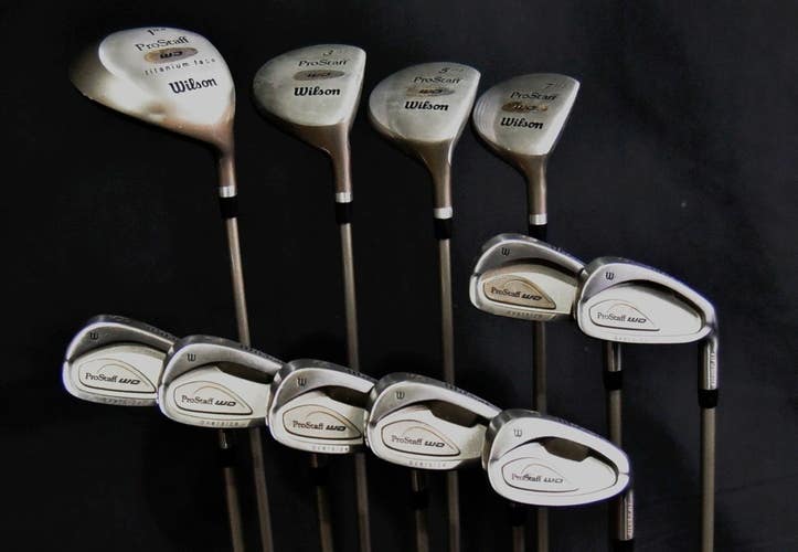 WILSON PRO STAFF SET DRIVER, 3,5,7 WOODS, 4-9, P IRONS, LADY FLEX, RH, NEW GRIPS