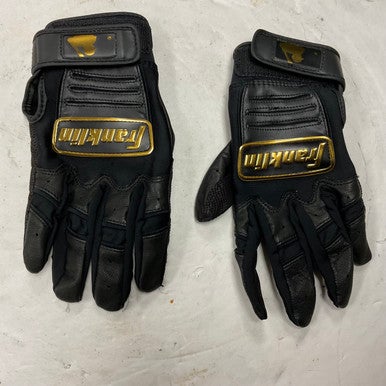 Used Franklin ADULT PRO CLASSIC BB/SB Batting Gloves Black And Gold SM 11855-S000192161
