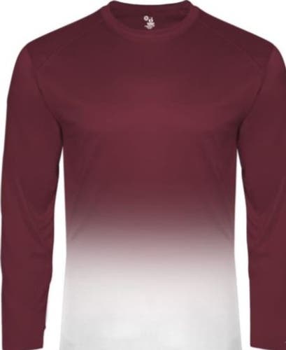 Badger Maroon Size Large Men's Ombre Long-Sleeve T-Shirt (New)