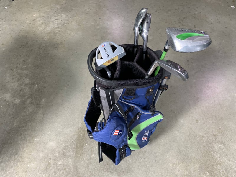 U.S. Kids WT-15 Club Set 3W 6 & 8 PW Putter Ultralight 57" Green Junior RH +Bag