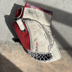 Hockey goalie gloves: padded textile with synthetic outer materials for sports use