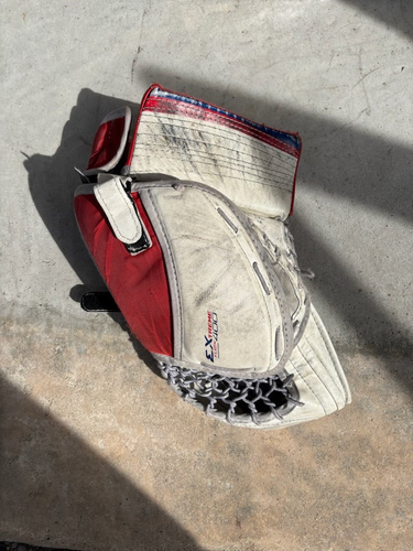 Hockey goalie gloves: padded textile with synthetic outer materials for sports use