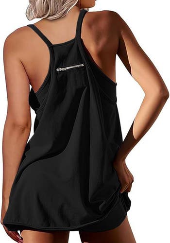 Athletic Mini Dress Onesie Romper wz Pocket Built-in camisole n shorts Black. S