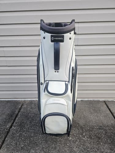Vessel 14 Way Lux Golf Cart Bag White Blue Leather With IZZO Dual Strap