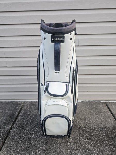 Vessel 14 Way Lux Golf Cart Bag White Blue Leather With IZZO Dual Strap
