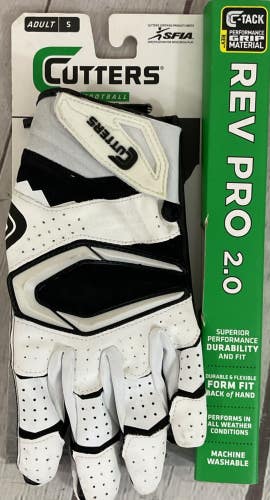 Cutters Rev Pro Adult Small Football Performance Gloves Xtreme C Tack Grip White