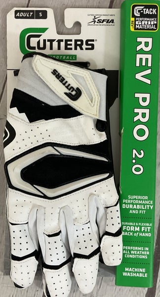 Cutters Rev Pro Adult Small Football Performance Gloves Xtreme C Tack Grip White