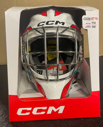 CCM Axis F5 Goalie Mask Youth White/Red