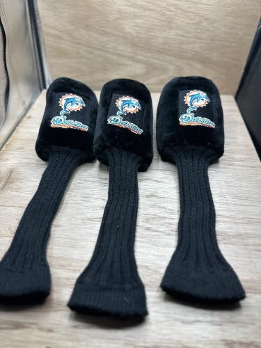 Vtg Miami Dolphins NFL GridIron Black Club Head Covers for Driver X 1 & 3 Wood
