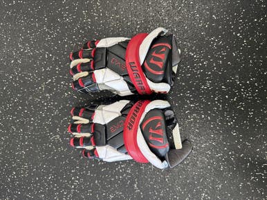 Used Warrior EXO QX TEAM 91 Lacrosse Gloves Junior White/Black/Red MD 11849-S000032473
