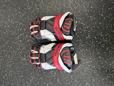 Used Warrior EXO QX TEAM 91 Lacrosse Gloves Junior White/Black/Red MD 11849-S000032473