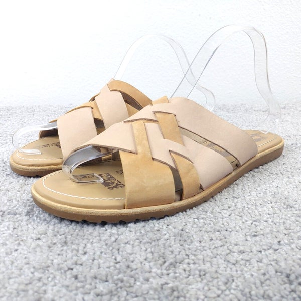 Sorel Ella Sandals Womens Size 9.5 Shoes Criss Cross Brown Slip on Leather