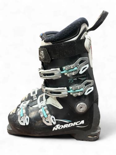 WOMEN'S NORDICA SPORTMACHINE 75R SKI BOOTS (BLACK/WHITE/AQUA) *NEW HEELS & TOES*