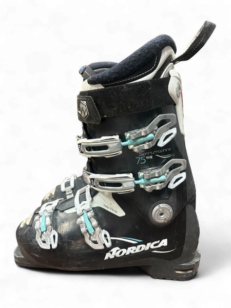 WOMEN'S NORDICA SPORTMACHINE 75R SKI BOOTS (BLACK/WHITE/AQUA) *NEW HEELS & TOES*