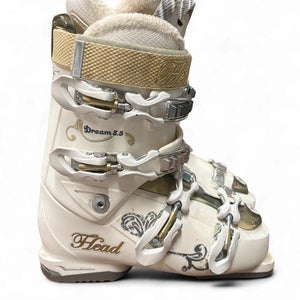 WOMEN'S HEAD DREAM 8.5 SKI BOOTS (WHITE/GOLD) NEW HEELS & TOES 25.5