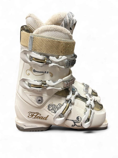 WOMEN'S HEAD DREAM 8.5 SKI BOOTS (WHITE/GOLD) NEW HEELS & TOES 25.5