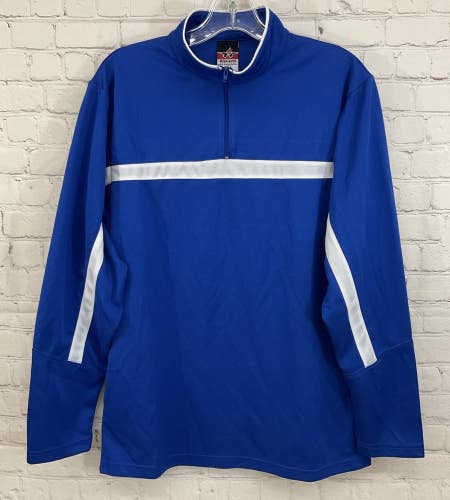 Alleson Athletic 80185 Adult's 100% Polyester 1/4 Zip Pullover Blue White Small