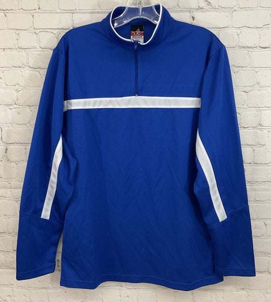 Alleson Athletic 80185 Adult's 100% Polyester 1/4 Zip Pullover Blue White Small