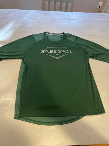 Under Armour Baseball 3/4 Shirt Green Large Men's Compression (Used)