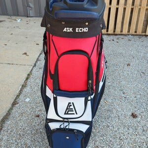 Ask Echo T-Lock 14 Divider Golf Cart Bag Re/White/Blue w Raincover