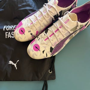 Men's Size M 8.5 (W 9.5) Puma Ultra 5 Ultimate Forever FG Cleats White/Magenta/Gray (Used)