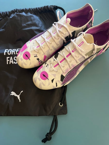 Men's Size M 8.5 (W 9.5) Puma Ultra 5 Ultimate Forever FG Cleats White/Magenta/Gray (Used)