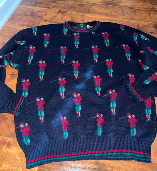 Vintage Orvis allover knit print golf sweater size XL